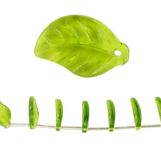 Peridot Green Glass Leaf Beads, 17mm by Bead Landing™